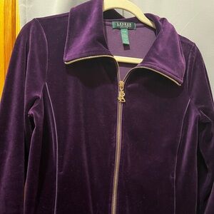 Lauren Ralph Lauren Women's Petite Medium Velour Jacket Purple Full Zip